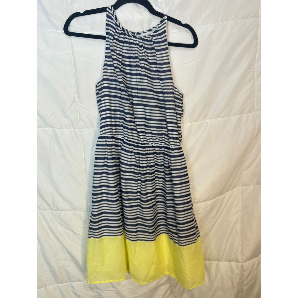 Old Navy Striped Dress Navy White‎ Yellow Elastic Waist Sleeveless Midi M